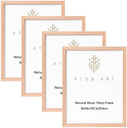 Рамки за снимки ATOBART 8x10, 4 опаковки, От масивно дърво, покрито с със стъкло, за настолен дисплей и стенен монтаж, Дъбови