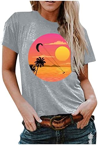 Кокосови Плажни Блузи за Жени, отличава със спокойна Блуза с Кръгло Деколте, Ежедневни Тениски С Къс Ръкав, Летни Хавайски