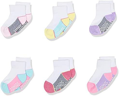 Чорапи Джефрис за малки момичета, Чорапи с цветен блок за деца, с неплъзгащи подплата, 6 Чифта в опаковка