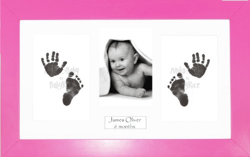 Iavor-Комплект отпечатъци от ръцете и краката си за момиченце, BabyRice Включва Черни отпечатъци без мастило / розова рамка