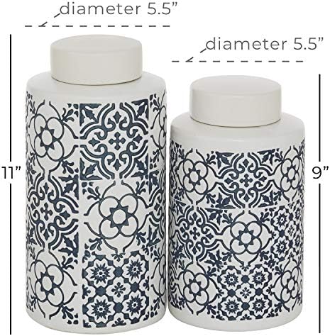 Декоративни керамични буркани Deco 79 с модели от испанските плочки, Комплект от 2 кутии 11 , 9H, Бял