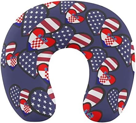 Блокиране на Сърца Американски Флаг Хърватия Възглавница С Ефект на Памет Пяна Пътна Възглавница за Врата U-Образна форма за Подкрепа