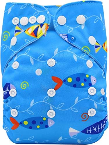 Ohbabyka Бебешки Пелени за Многократна употреба От водоустойчива Бамбукова Тъкан (сини Рибки)