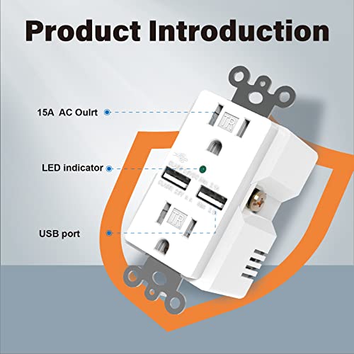 Стенни USB-изход OMEENET 2.1 A, Пълнодуплексна изход на 15 Ампера, защитена от неоторизиран достъп, с USB портове и led индикатор,