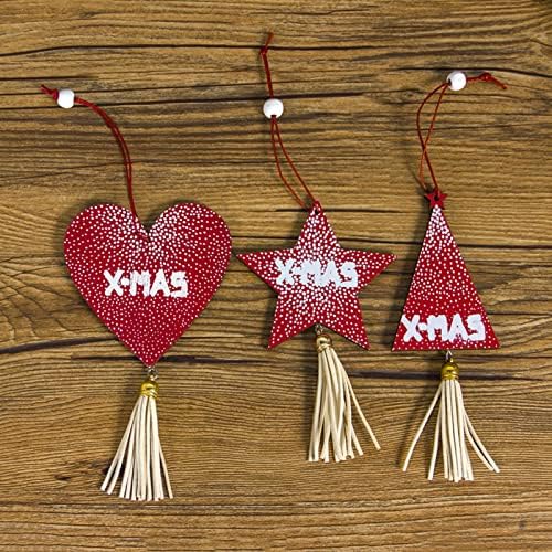 Коледен Орнамент Дървени Рисувани Коледни Сърцето Писмо Висулка Три Опаковки Червени Гирлянди От Местата В Морски Стил