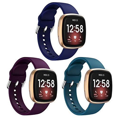 eiEuuk 3 Опаковки Ремъците, Съвместими с Fitbit Versa 3 и Sense, Разменени Мек Силиконов Ремък за часовници, Аксесоари за умни часа Versa