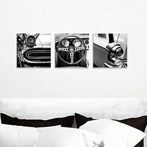 Галерия Харди Ретро произведения на изкуството Превозни Средства Отпечатва Снимки: Ретро автомобил с арматурното панел, черно-бяло волан, Преден