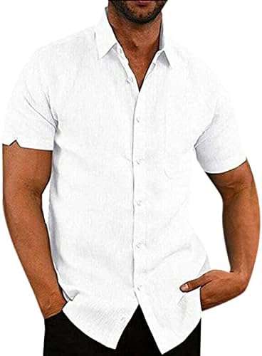 HDDK Мъжки Ежедневни Ризи с копчета и Къс ръкав, Летни Плажни Хавайски Блузи От памук и Лен Обикновена кацане С яка