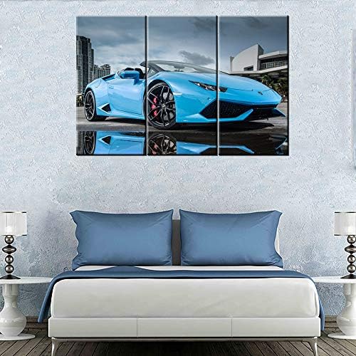 ТУМОВО, Комплект от 3 теми, Стенно изкуство, LP 610, 4 сини картини с изображение на Суперавтомобил, Печат върху Платно,