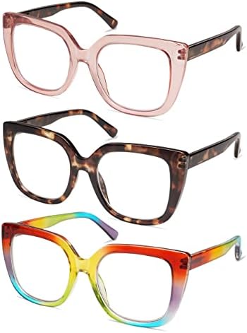 3 Опаковки Ретро Големи Квадратни очила за четене, за жени, по-Големи Стилни Четци с блокиране на синя светлина AM6072