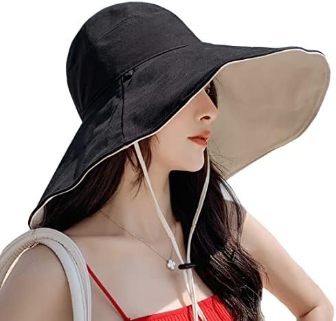 Дамски Слънчеви шапки, Летни Плажни Шапки с защита от uv, с Широка периферия, с каишка за брадичката, може да се носи и от двете страни,
