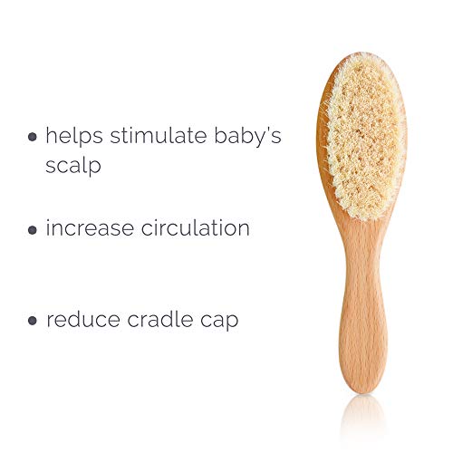 Комплект дървени детски четки и гребени Natemia Premium за коса – Натурална мека четина – идеален за шапки за люлката - Идеалният