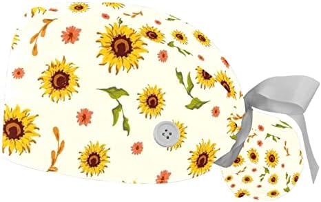 2 Опаковане на Работни шапки за еднократна употреба с Пуговицей, Слънчоглед, Сладък Пчелите, Начесанные Търкане-Шапки За Жени С Дълги Коси