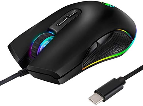 FIRSTMEMORY C USB Мишка Type C Ергономична Жичен мишката RGB Детска Мишка Оптична мишка с регулируема резолюция от 800/1600/2400/3200
