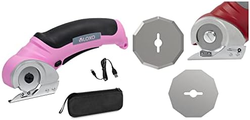 Безжична Нож за хартия, картон, Електрически Нож за тъкани VLOXO с Предохранителем Розов Цвят и Заменими Остриета