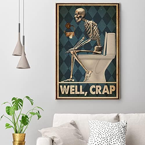 DFAIUY Забавен скелет Баня Платно Стени Книга За Изкуството на Реколта череп Тоалетна Плакати за Стая Естетически Принт Живопис