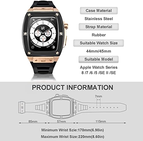Луксозна каишка RYUEUYA за Apple Watch, корпус от неръждаема стомана, каишка от каучук 44/45 мм, Быстросъемные Сменяеми Кожени Въжета за