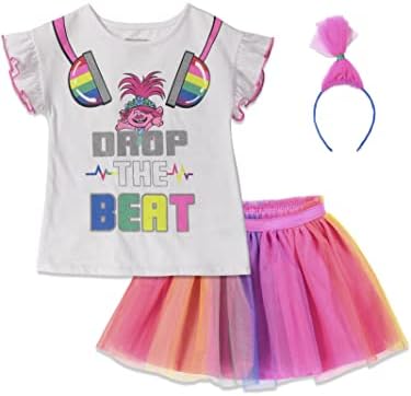 Тениска DreamWorks Trolls Poppy За момичета, Фатиновая Пола и Превръзка на главата, Комплект дрехи от 3 теми от малко дете до Голямо