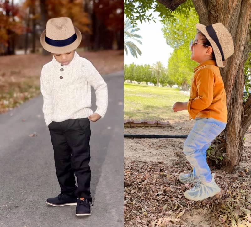 Детска фетровая шапка-Трильби с къси полета, Лятна Плажна Сламена шапка за момичета и момчета (2-5 години 5-7 години)