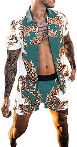 TYWAG, Хавайски Плажната Мъжка Риза от 2 теми Черен на цвят, с къси ръкави и Ревера, Ежедневни Панталони, Летен Моден Костюм в Стил