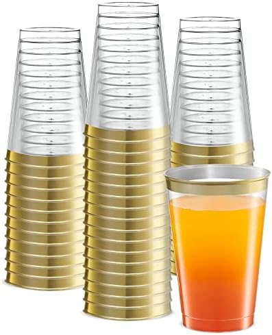 За еднократна употреба 12-унционные Кристално Чисти Пластмасови чаши PLASTICPRO със Златен ръб на партита и Сватби опаковка от 50