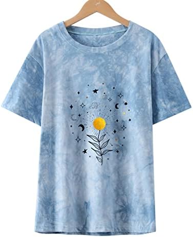 Дамски Потници, Тениски с изображение на Слънцето и Луната, Тениски Свободно Намаляване с къс ръкав, Лятна Тениска С Вратовръзка-Боя,