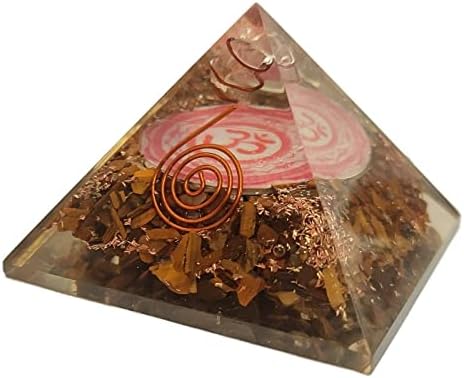 Пирамида от оргонита Шарвгун, Скъпоценен камък Тигрови очи, Цветето на Живота, Пирамида от Оргона, Защита от негативна енергия 65-70