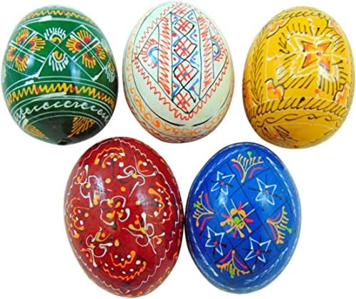Великденски яйца Westmon Works Украински Дървени Писанки ръчно изработени рисувани в Украйна, Комплект от 5