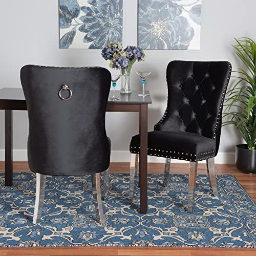 Трапезни столове Baxton Studio Honora, комплект от 2 стола, черен /сребрист
