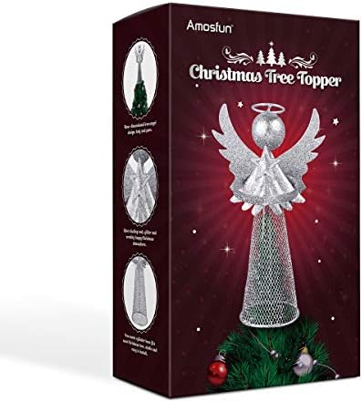 Amosfun Коледно Дърво Topper Ангел Украса на Върха на дървото Фигурка на Ангел, за Празнична Украса на Дома (Сребро)