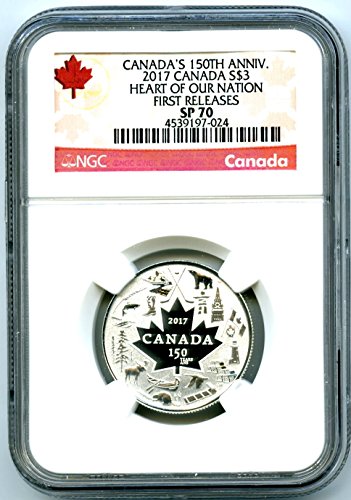 2017 Кралския монетен двор на Канада CA Сърцето на нашата нация за Първи път пуска СРЕБРО Проба за Доказване на стойност 3 SP70 NGC