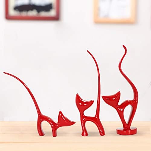 Статуетки на котки DreamsEden от смола - Малки Фигурки на животни Върху Рафта, Акценти за Дома, Художествен Орнамент, Комплект от 3 (червен)