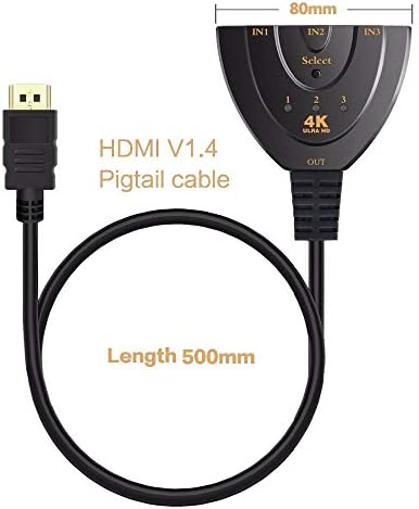 Шик 3-Портов превключвател-Сплитер HDMI версия 4 K 1.4 V кабел-косичкой за Xbox One, PS3, 4, ТЕЛЕВИЗИЯ (черен)