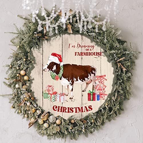Аз Мечтая за Фермерска къща на Коледно Дърво Художествена Илюстрация Винтажное Една Животно-Едър Рогат Добитък, една Крава Дървена Табела Коледна