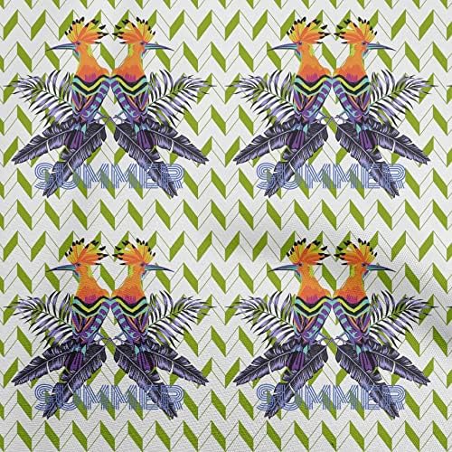 Коприна Полосато-Зелен Плат oneOone Тропически Птици, с Геометрични Фонове, за да проверите За Капитониране на Плат за Шиене