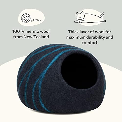 Комплект играчки за котки MEOWFIA Premium Felt Cat Bed Cave (Black Aqua/ Large) и вълнени топки (6 бр.)