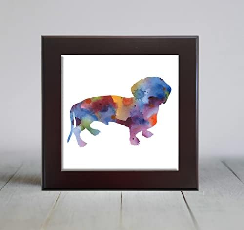 Декоративни плочки за рисуване с акварел участието на куче-дакел (6 X 6 в рамка)