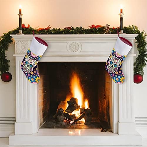 Цвете Пейсли Захарен Череп Коледен Отглеждане Окачени Чорапи С Принтом Коледно Дърво Украса За Камината