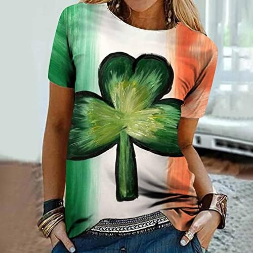 Женска тениска в Деня на Св. Патрик Ирландски Риза с Трилистником, Върховете На Деня на Св. Патрик, Модни Тениски С Къс Ръкав и Принтом