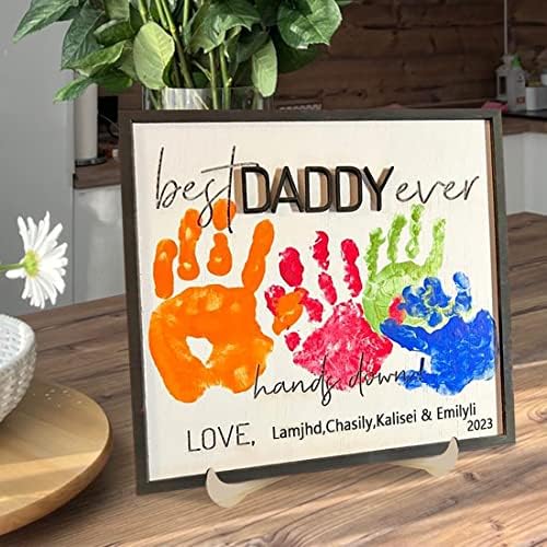 Най-добрият татко Някога Вручал Знак Персонализирани Ден на бащата САМ Отпечатък на ръцете си Дървена табела с името на Дете, Отпечатък