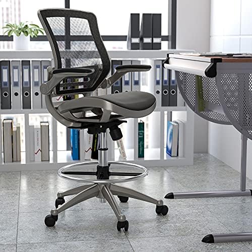 Дизайнерски стол Flash Furniture Waylon със Средна облегалка от Прозрачен Черна мрежа с Графитово-Сребристи рамка и откидными