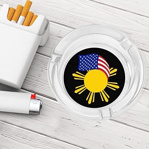 Филипински И Американски Флаг Стъклен Пепелник За Цигари, Пури, Пепелник Кръгъл, Държач За Вътрешно Външно