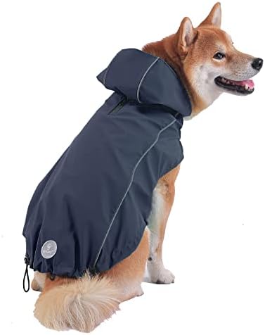 Дъждобран за кучета с качулка и отвор за каишка, Водоустойчив Лека Дишаща Дъждобран за кучета от Светоотражающей лента за малки, Средни