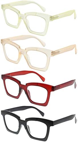 BFOCO 4 Опаковки Стилни Квадратни Очила За Четене С Пружинным тръба на шарнирна Връзка За Жени-Ридеров
