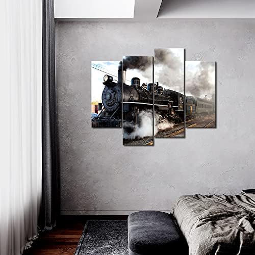 Влак със Сив Дим парни локомотиви в Процеса на Стенни Художествена Рисувани Живопис Печат Върху Платно Автомобилни Снимки за Домашен