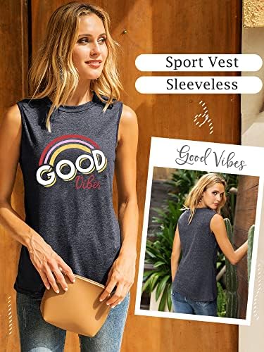 OUNAR Women Good Vibes Майк Свободно Намаляване Риза С Розови Графичен Модел Ежедневни Блузи Без Ръкави Риза