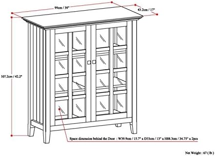 Шкаф за съхранение на SIMPLIHOME Acadian от масивно ДЪРВО с Ширина 39 см в селски стил среден размер черен на цвят, с 2 врати