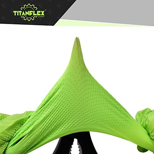 Промишлени нитриловые ръкавици TITANflex Thor Grip ултра силна зелен цвят, с издигната от диамантената шарка, 8 мил., Без латекс, 50-каратная кутия