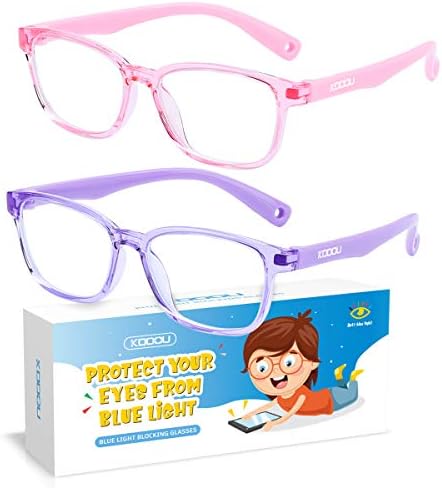 KDDOU, 2 Детски очила с блокиране на синя светлина за момичета и момчета 3-12 години новатори, които правят напрежение цифрови очите, главоболие