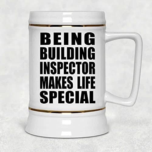 Designsify да Бъде Строителни Инспектор Прави Живота по-Специални, Керамична Чаша за бира Stein капацитет 22 грама с дръжка за фризера,